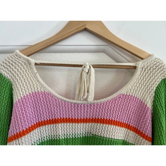 Grey Bandit Crochet Knit Striped Cropped Blouse Womens XL Beach Coastal Fairy - Picture 12 of 16